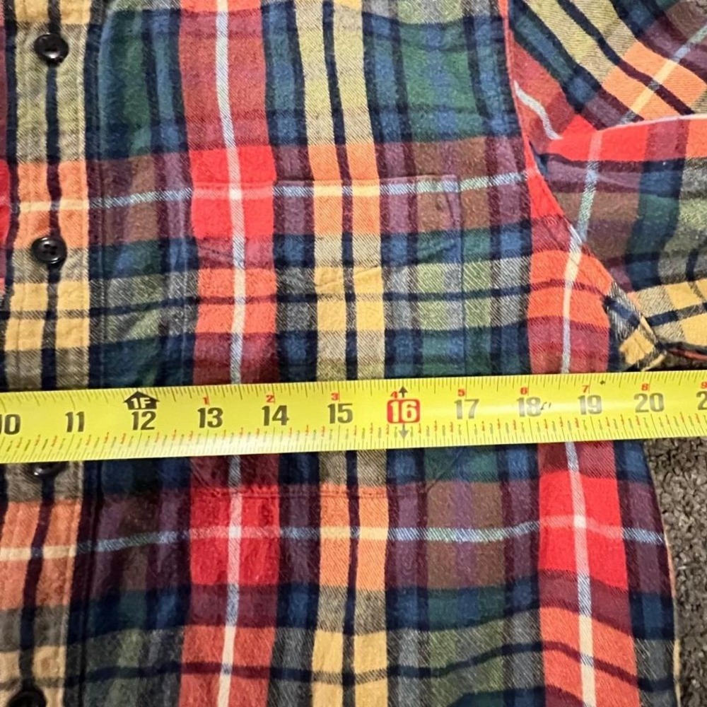 LL Bean Men's Plaid Flannel Shirt Medium REG Red Green Yellow Blue Cotton - Picture 5 of 6